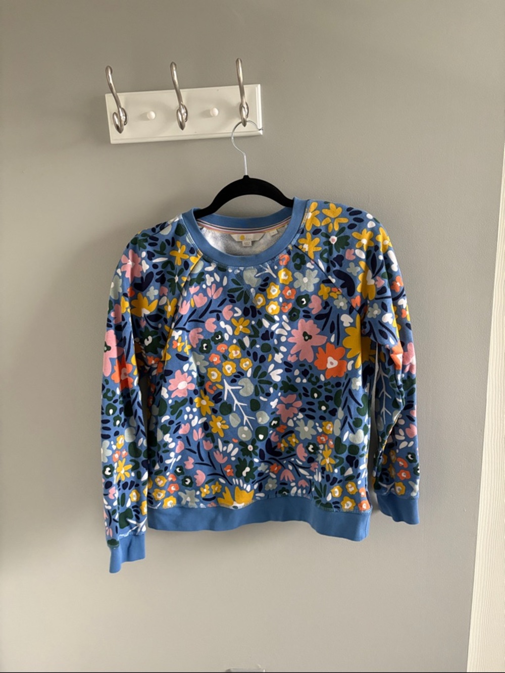 Boden Blue Floral Crewneck Sweater